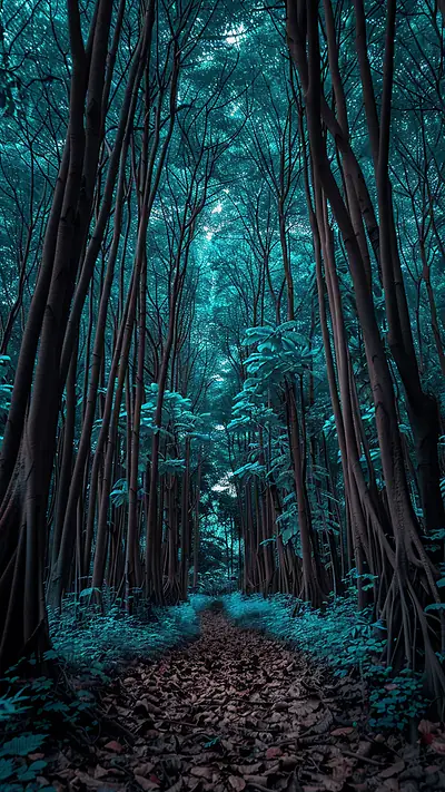 Bali Highland Forest Path, AI-generated forest phone wallpaper