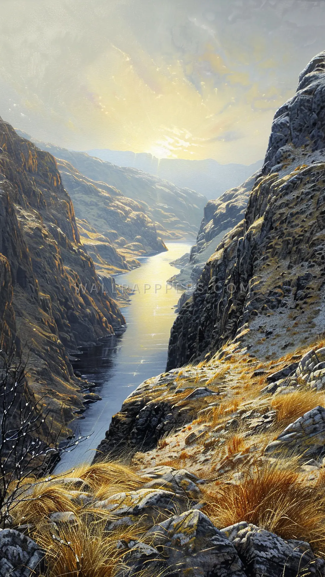 Narrow Sea Loch, AI-generated landscape phone wallpaper