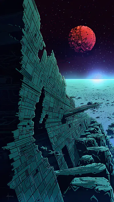 Generation Ship in Space, AI-generated sci-fi phone wallpaper