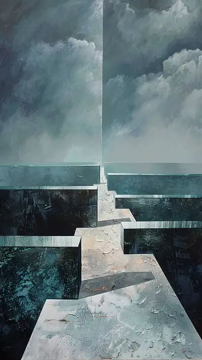 Narrow Path Through Abstract Blocks, AI-generated abstract phone wallpaper