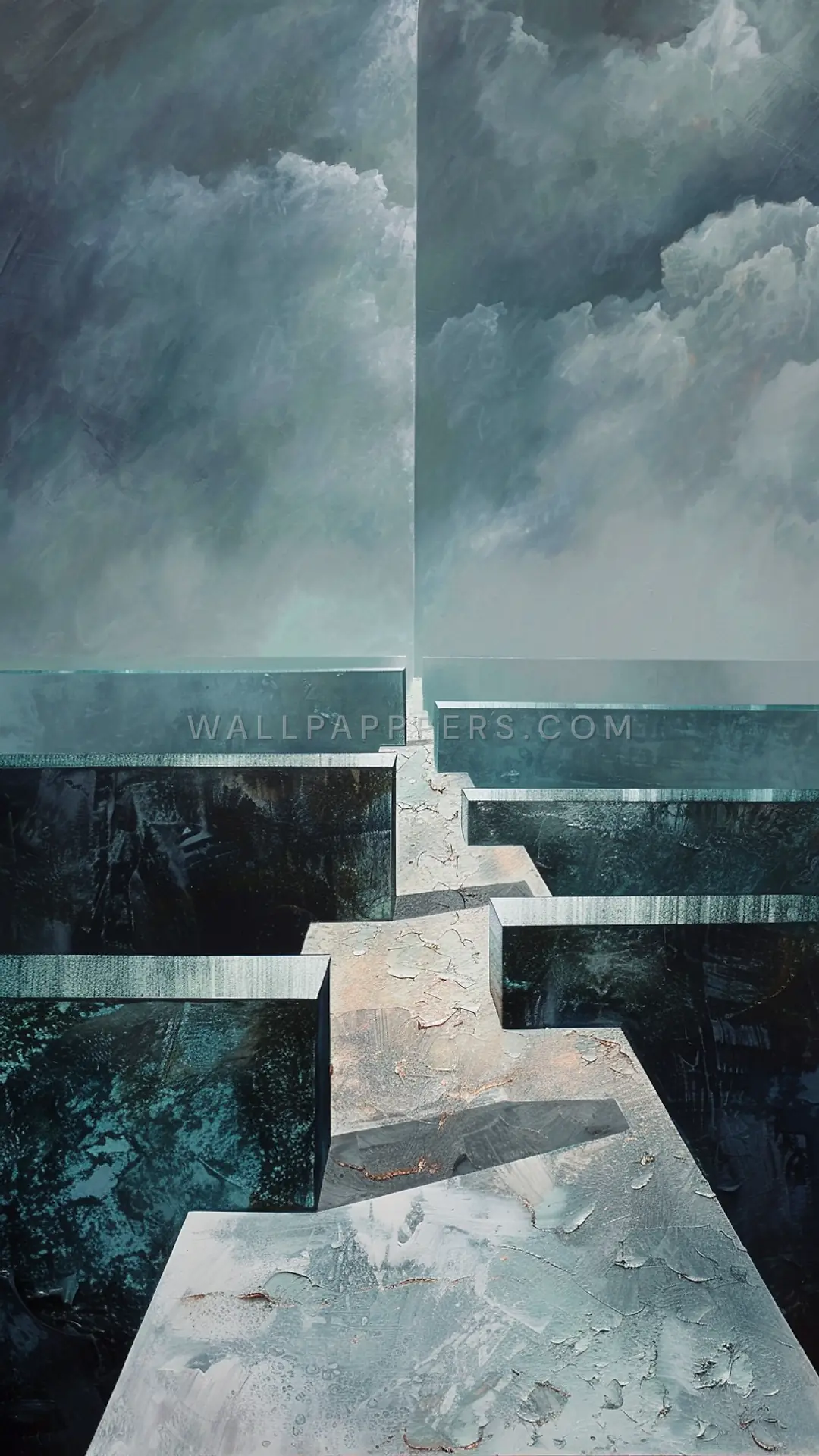 Narrow Path Through Abstract Blocks, AI-generated abstract phone wallpaper