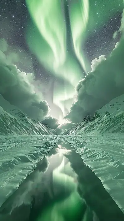 Aurora Over Greenland Ice, AI-generated aurora phone wallpaper