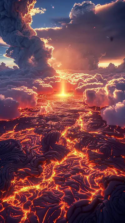 Molten Lava Fields, AI-generated volcanic phone wallpaper