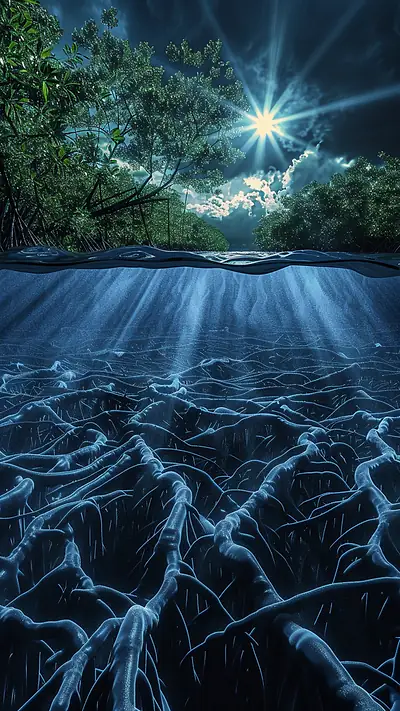 Underwater Roots in Backwaters, AI-generated underwater phone wallpaper