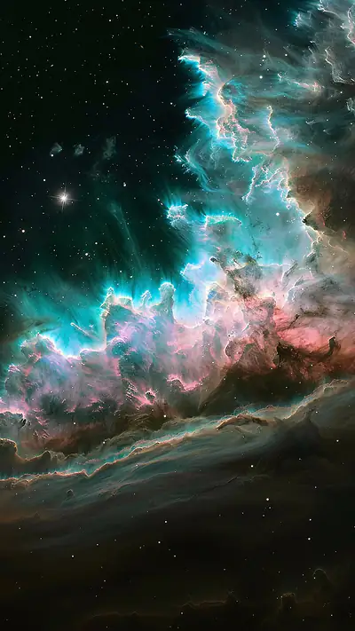 Supernova Remnant Shockfront, AI-generated space phone wallpaper