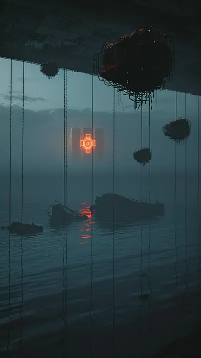 Mysterious Bay View, AI-generated cyberpunk phone wallpaper