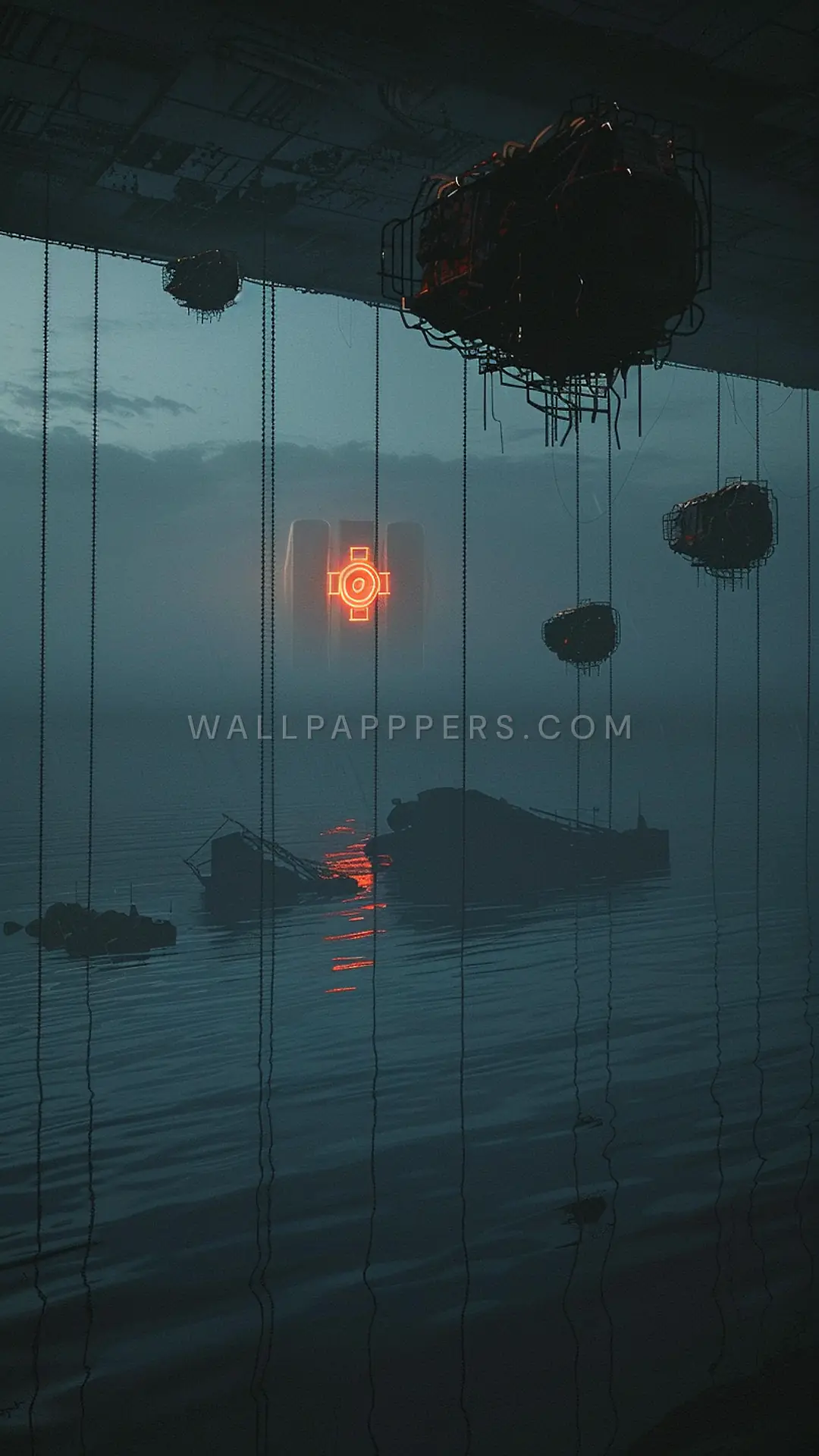 Mysterious Bay View, AI-generated cyberpunk phone wallpaper