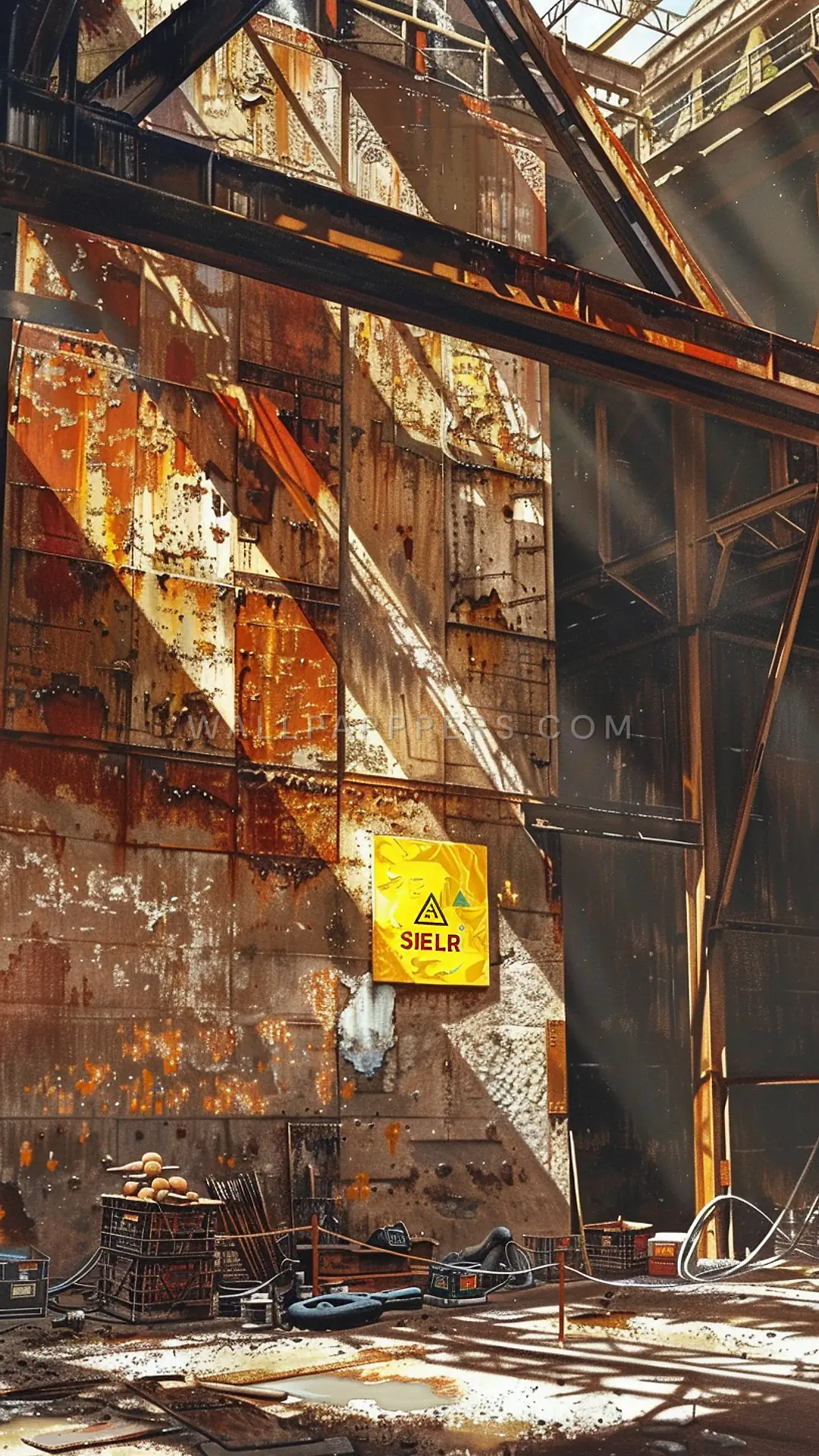 Rusted Glasgow Shipyard Shed, AI-generated urban phone wallpaper