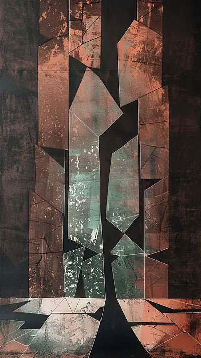 Cracked Geometric Panels, AI-generated geometric phone wallpaper