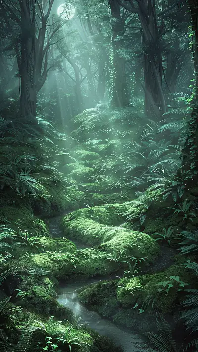Moonlit Forest Glade, AI-generated forest phone wallpaper