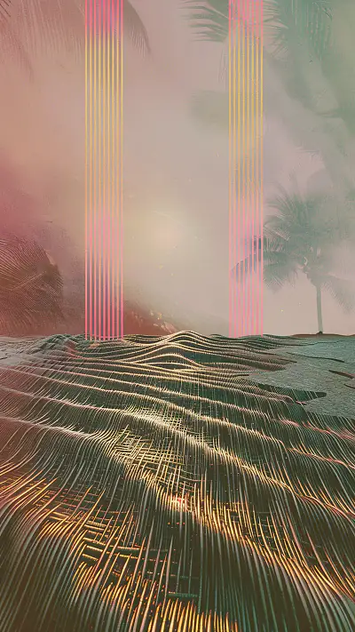 Woven Reed Waves, AI-generated vaporwave phone wallpaper