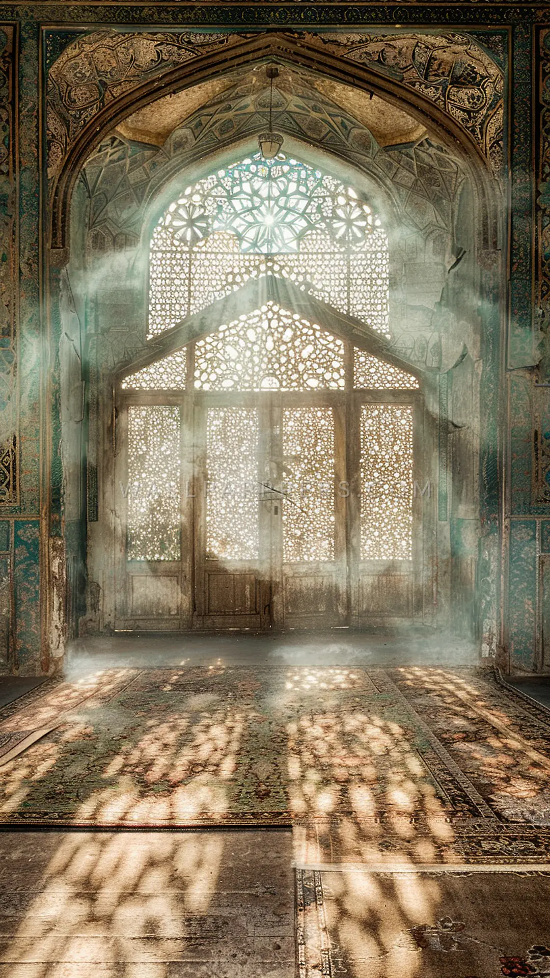 Qajar-Style Room Interior, AI-generated retro phone wallpaper