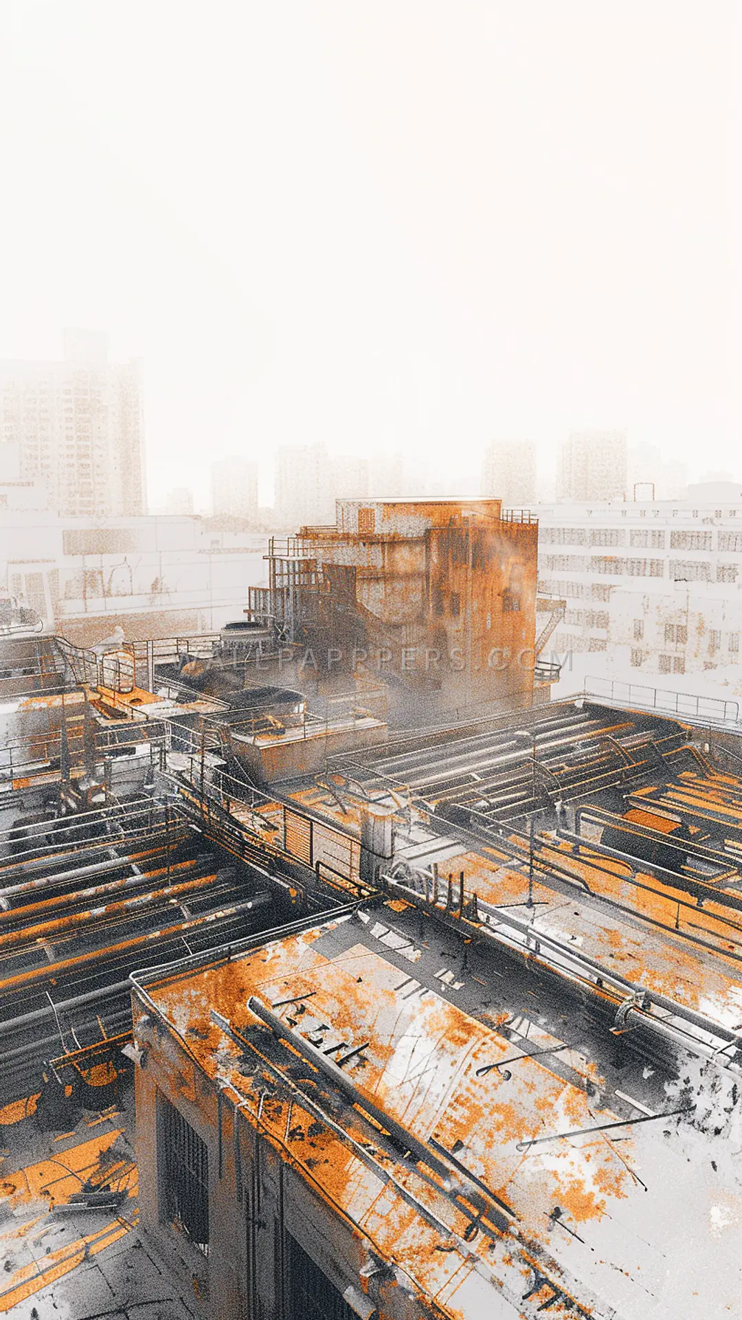 Rooftop Tea Factory View, AI-generated urban phone wallpaper