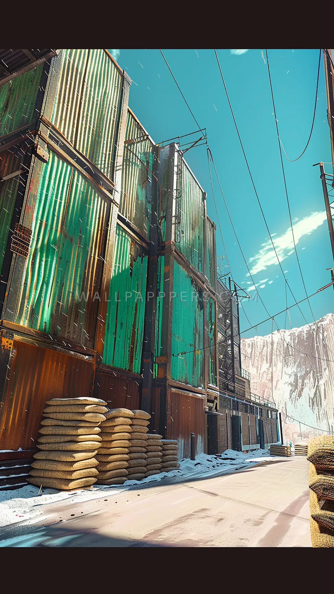 Urban Dockside Warehouse, AI-generated urban phone wallpaper