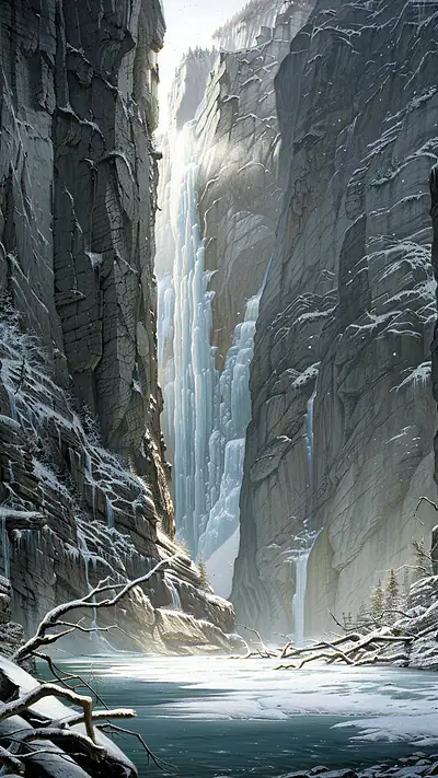 Rugged Mountain Fjord, AI-generated mountain phone wallpaper