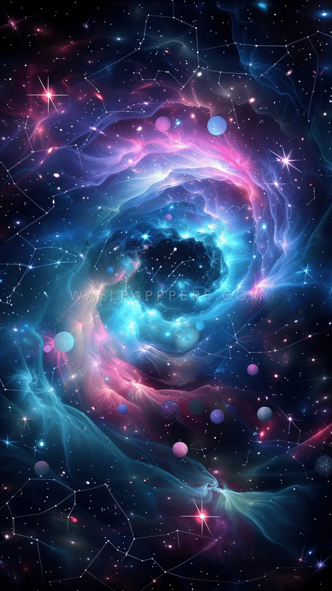 Colorful Swirling Cosmic Adventure, AI-generated cosmic phone wallpaper