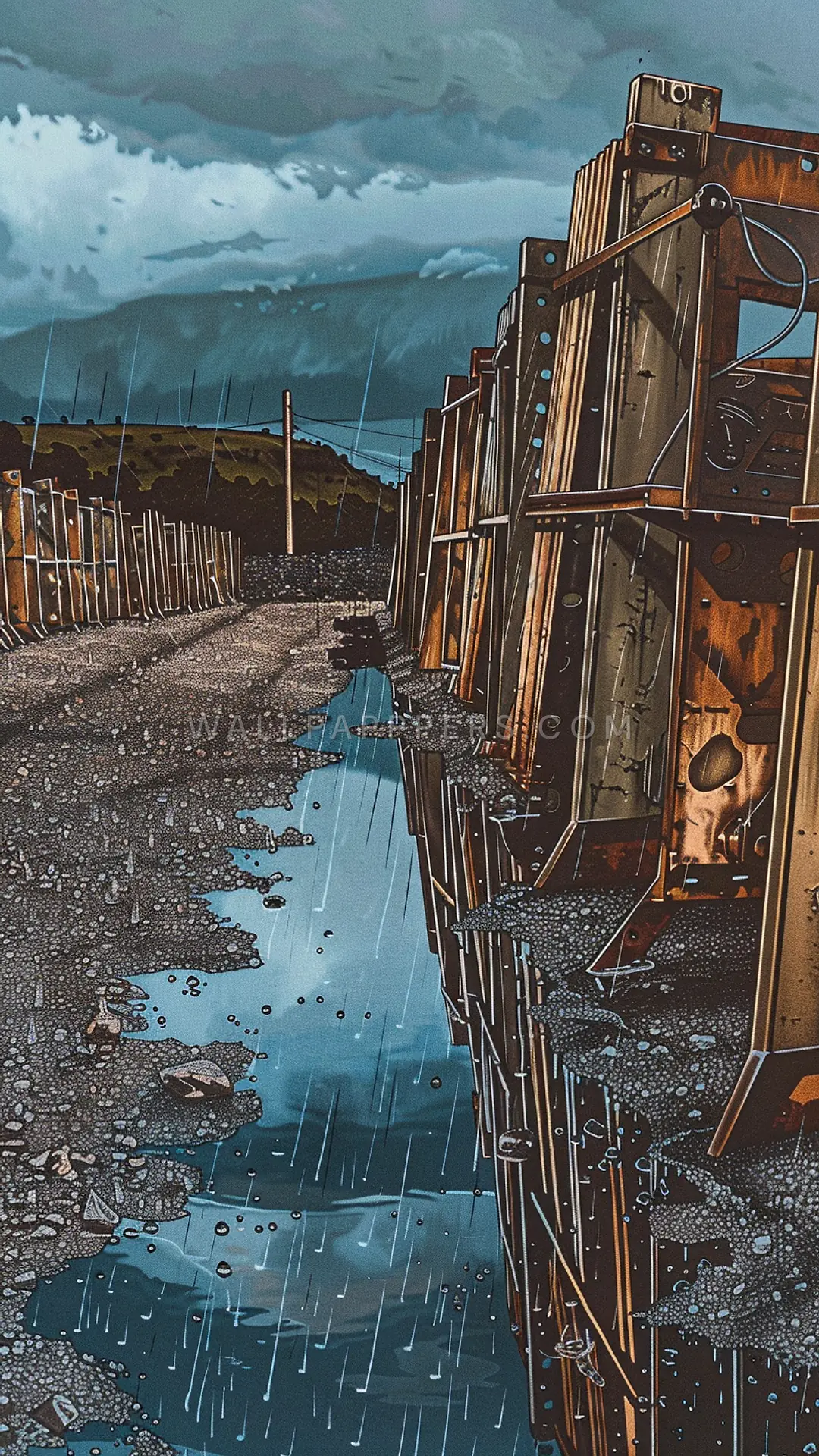 Metal Gates in Workshop, AI-generated mechanical phone wallpaper