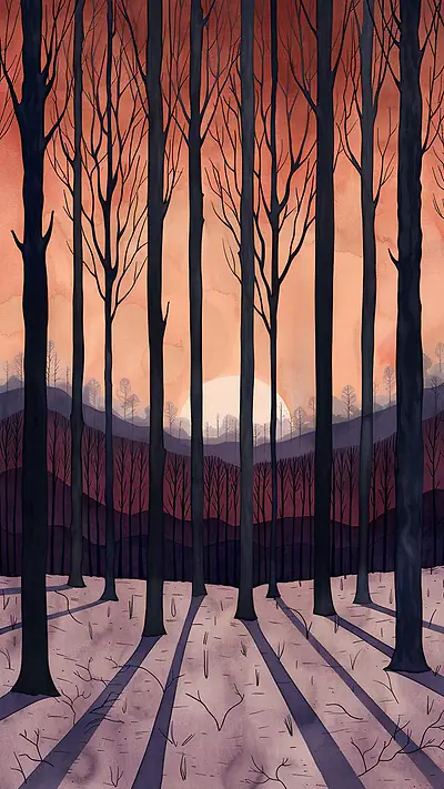 Autumn Forest Silhouette, AI-generated nature phone wallpaper