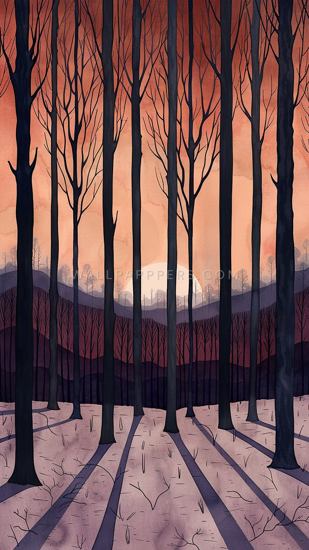 Autumn Forest Silhouette, AI-generated nature phone wallpaper