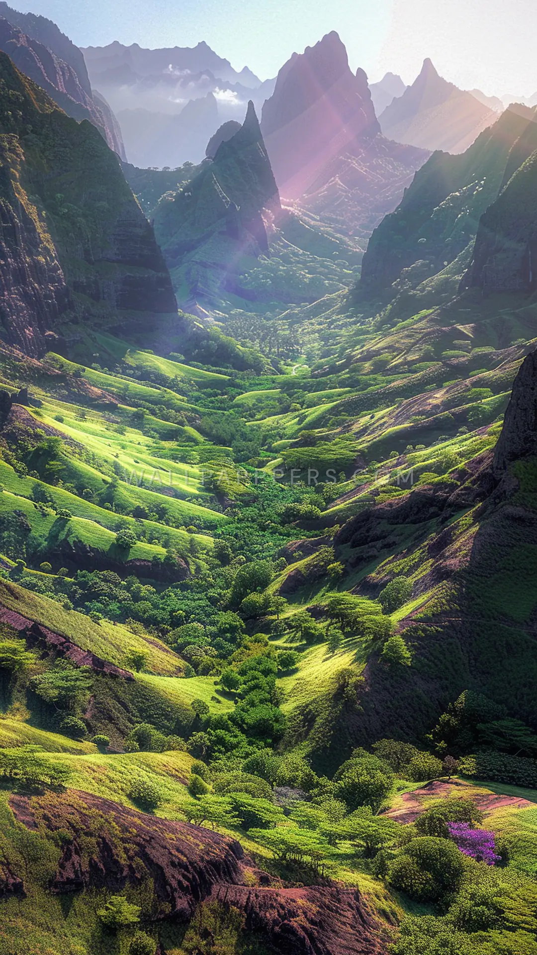 Moorea Valley Landscape, AI-generated nature phone wallpaper