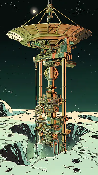Lunar Radio Dish Array, AI-generated steampunk phone wallpaper