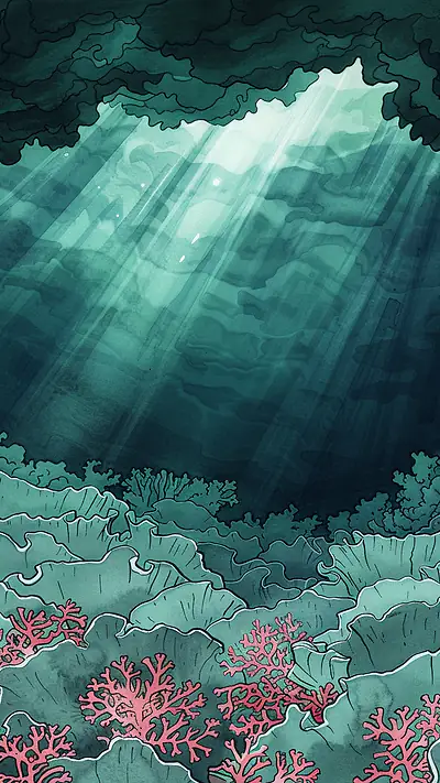 Underwater Reef Light, AI-generated underwater phone wallpaper
