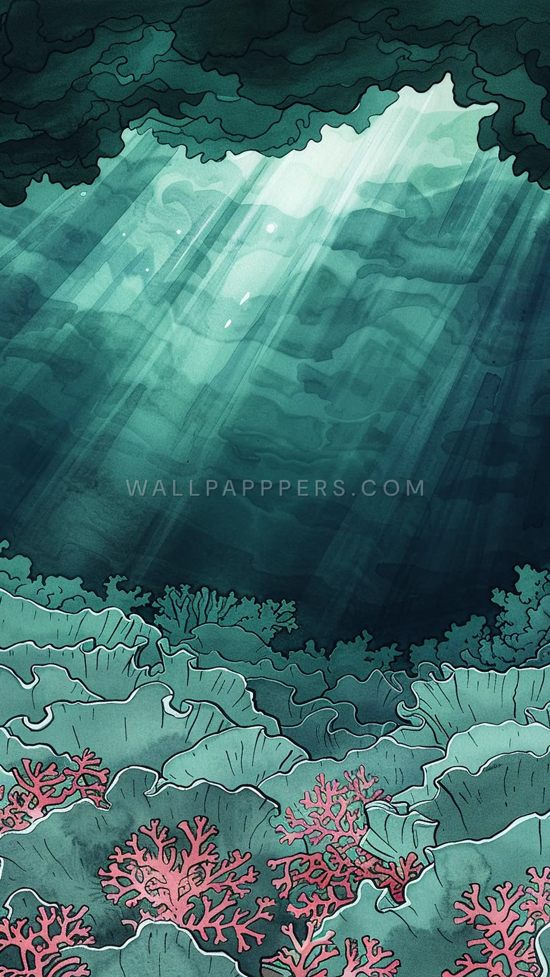 Underwater Reef Light, AI-generated underwater phone wallpaper