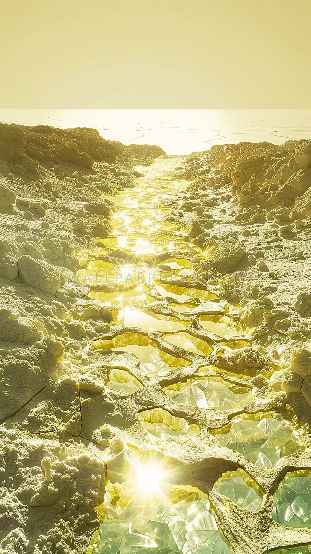 Cracked Sulphur Flats, AI-generated crystals phone wallpaper