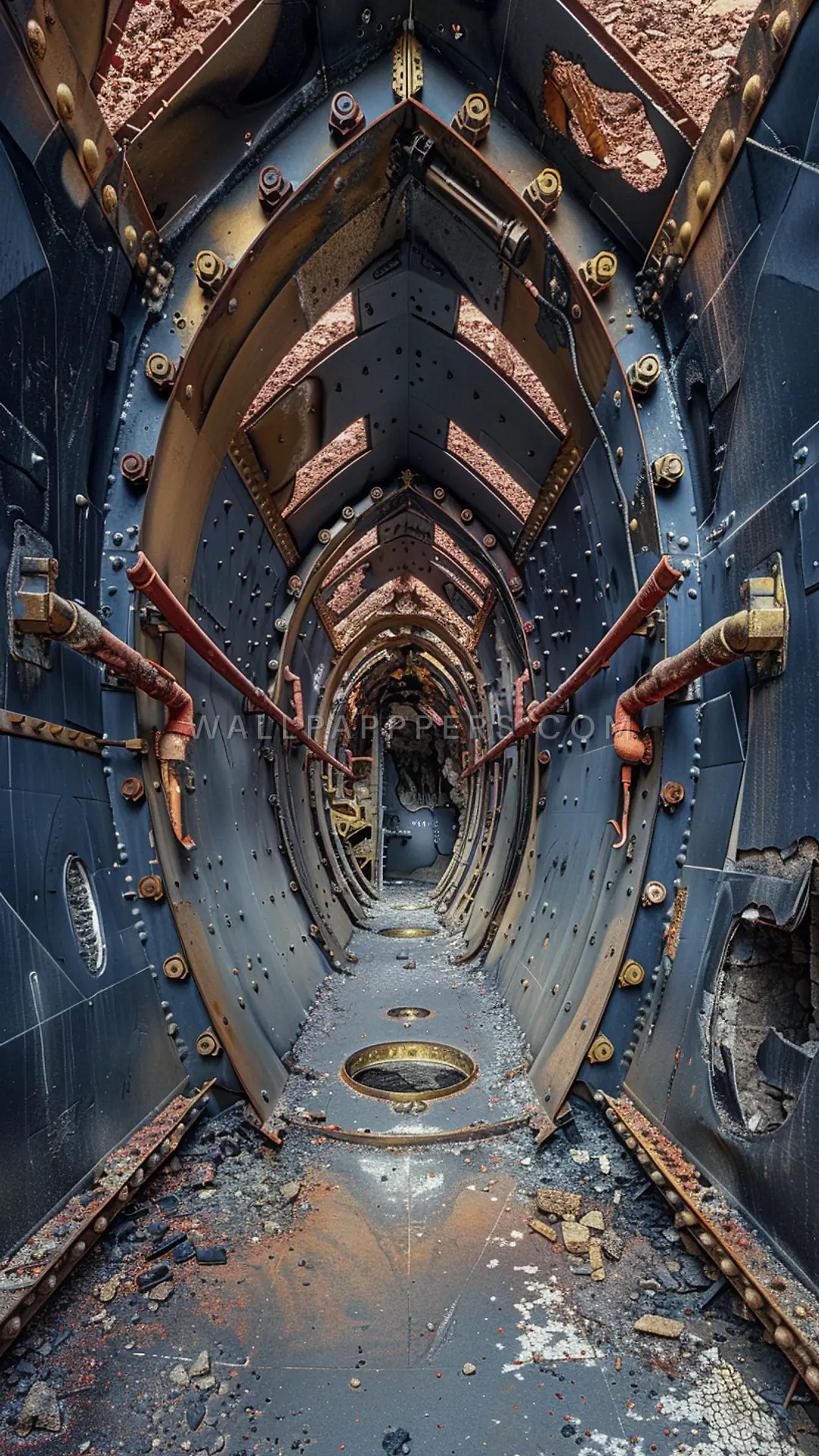 Abandoned Steampunk Test Cell, AI-generated steampunk phone wallpaper
