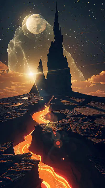 Jagged Cosmic Tower, AI-generated cosmic phone wallpaper