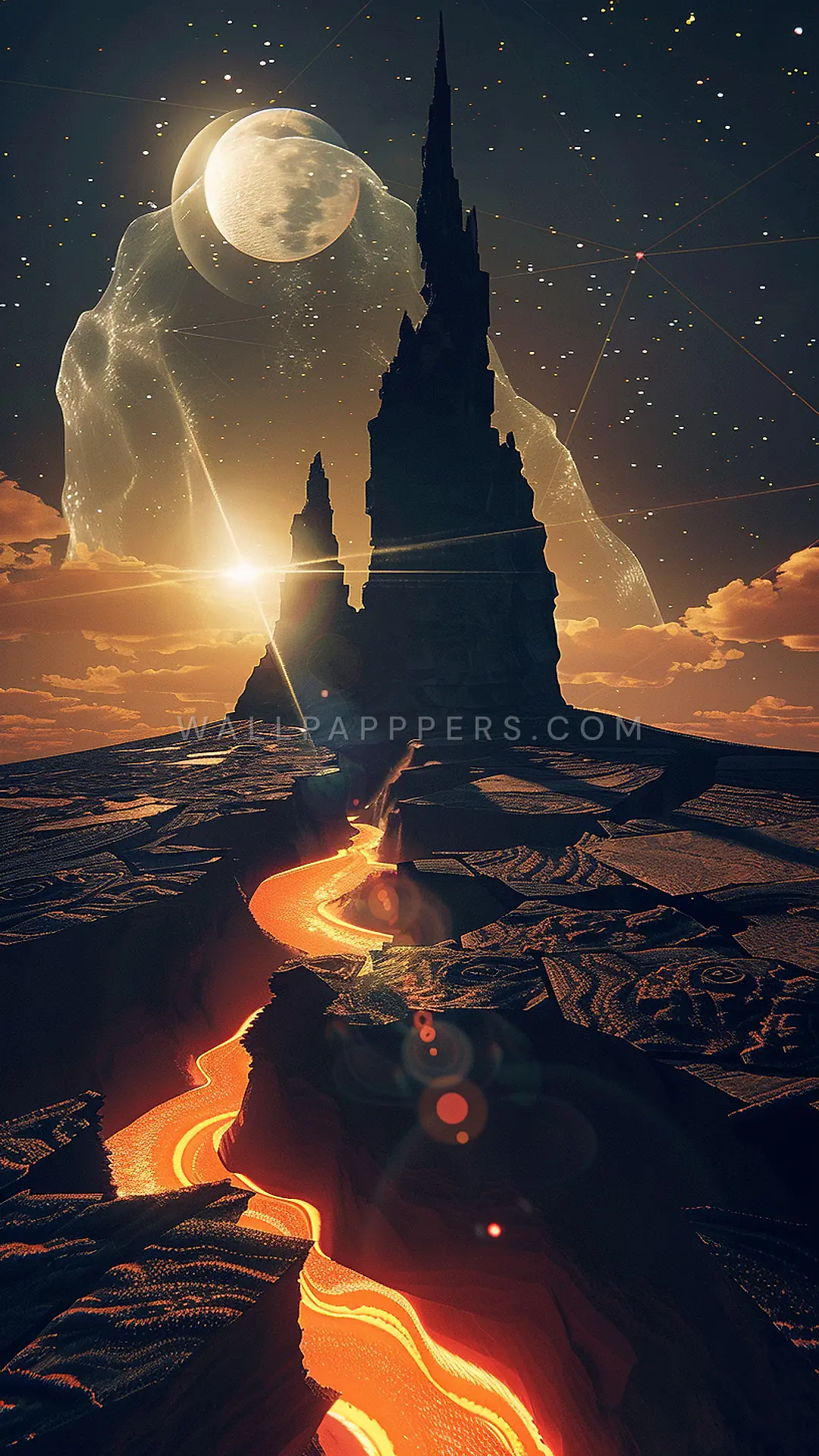 Jagged Cosmic Tower, AI-generated cosmic phone wallpaper