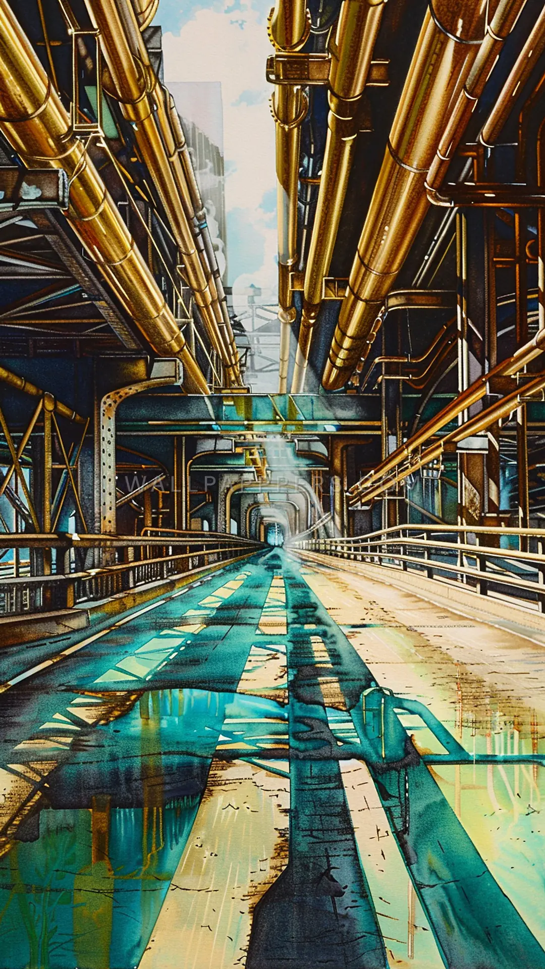 Industrial Steampunk Passage, AI-generated steampunk phone wallpaper