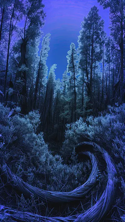 Warped Wood and Underbrush, AI-generated forest phone wallpaper