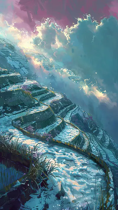 Winding Rice Terraces, AI-generated flora phone wallpaper