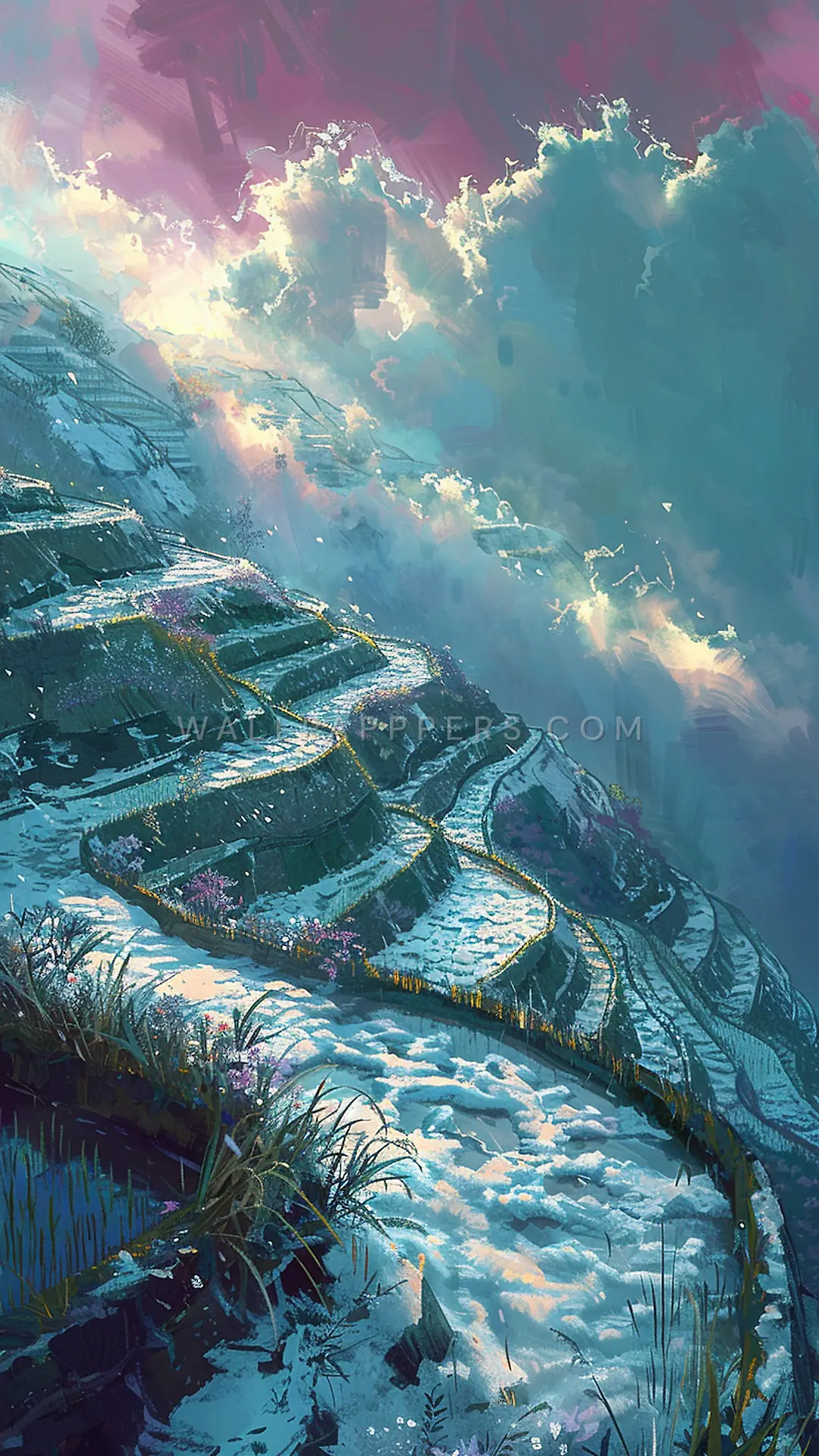 Winding Rice Terraces, AI-generated flora phone wallpaper