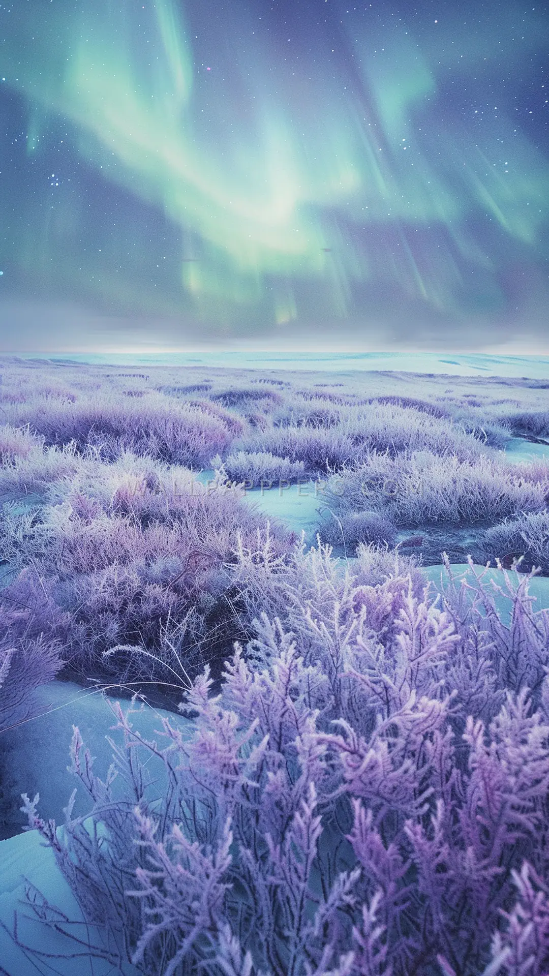 Aurora Over Yamal Tundra, AI-generated aurora phone wallpaper