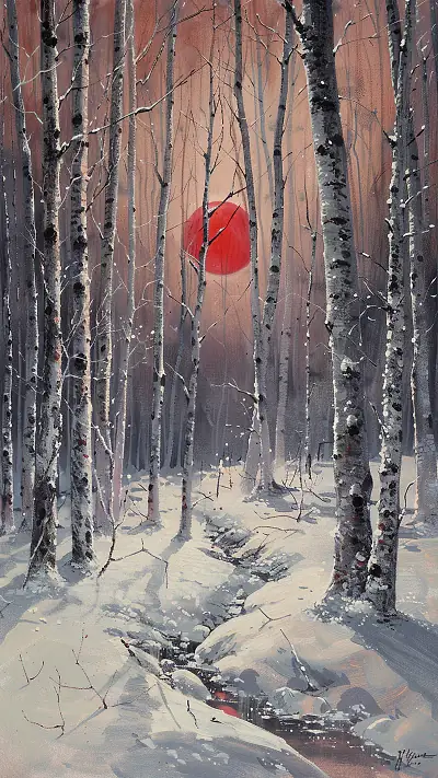 Birch Forest at Dusk, AI-generated nature phone wallpaper