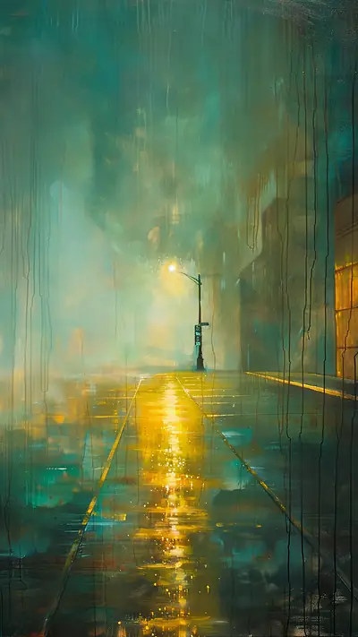 Quiet Urban Street at Night, AI-generated urban phone wallpaper