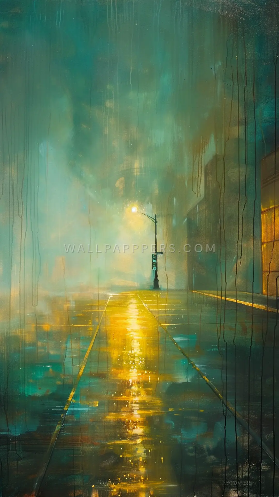 Quiet Urban Street at Night, AI-generated urban phone wallpaper