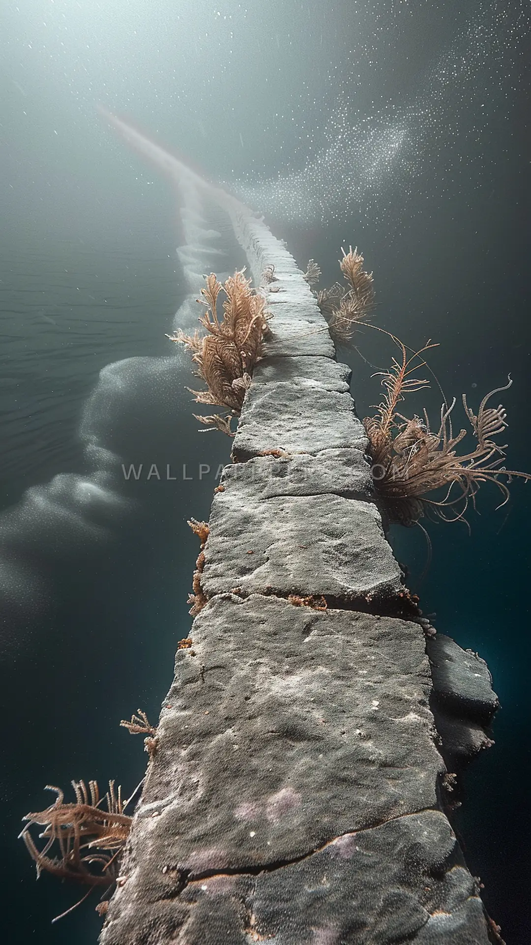 Underwater Ledge in Fjord, AI-generated underwater phone wallpaper