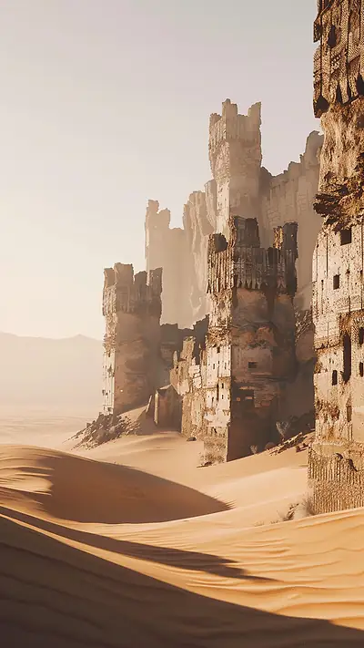 Ancient Fortress in the Desert, AI-generated fantasy phone wallpaper