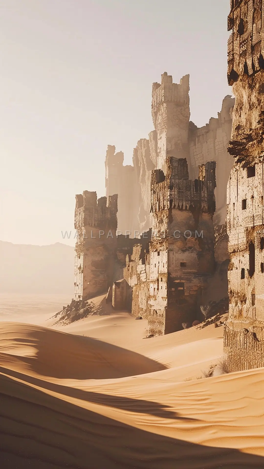 Ancient Fortress in the Desert, AI-generated fantasy phone wallpaper