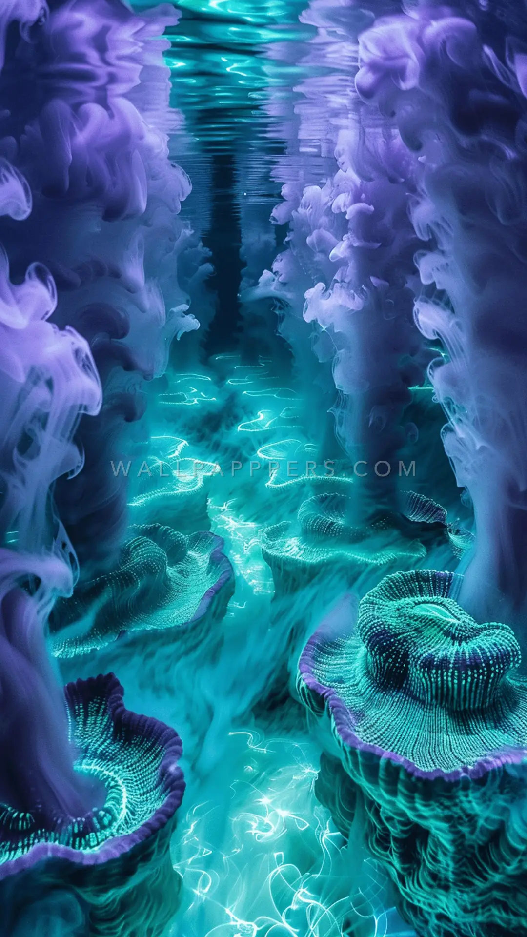Vibrant Underwater Jellyfish Scene, AI-generated underwater phone wallpaper