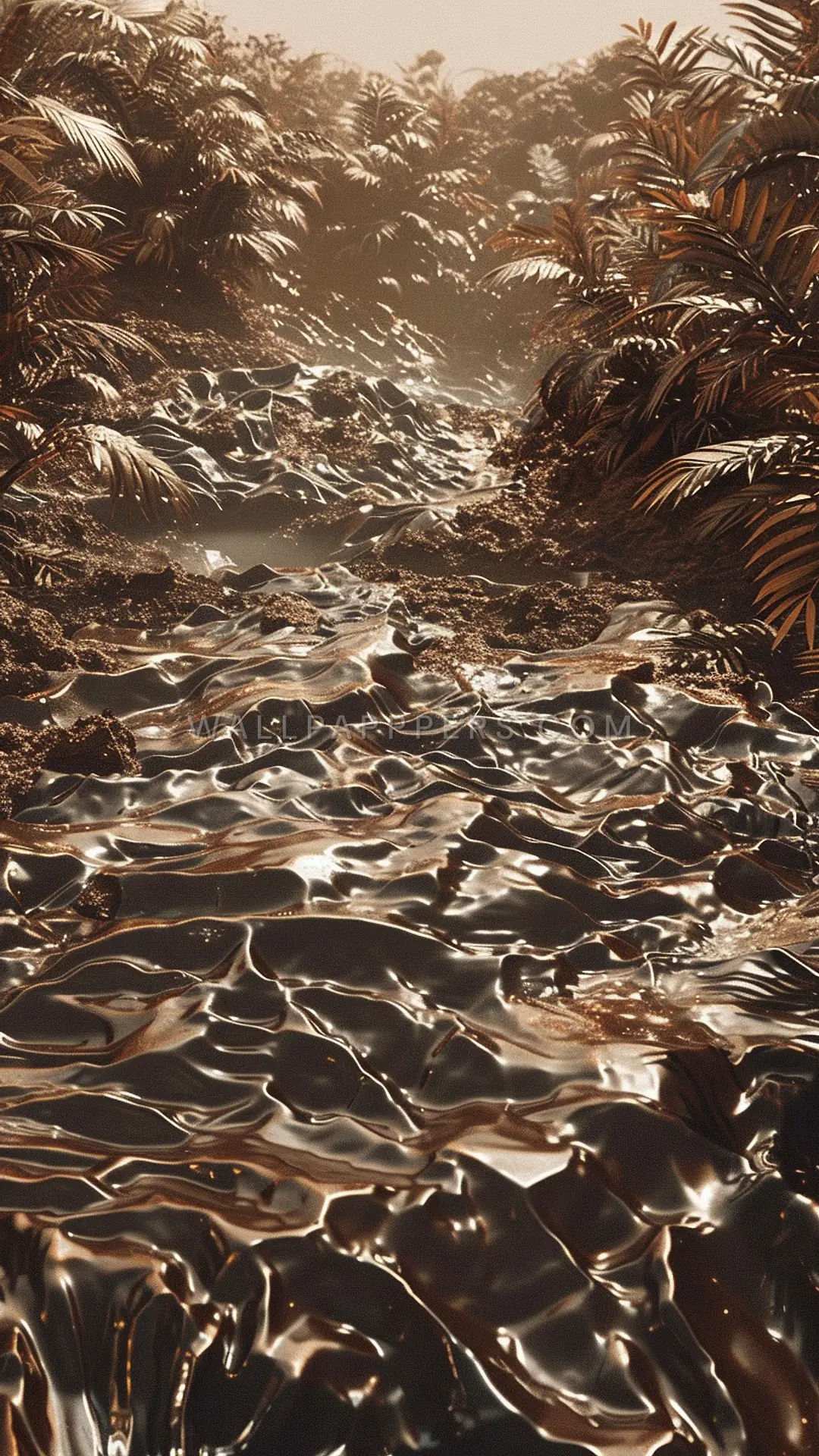 Obsidian Flow Landscape, AI-generated volcanic phone wallpaper
