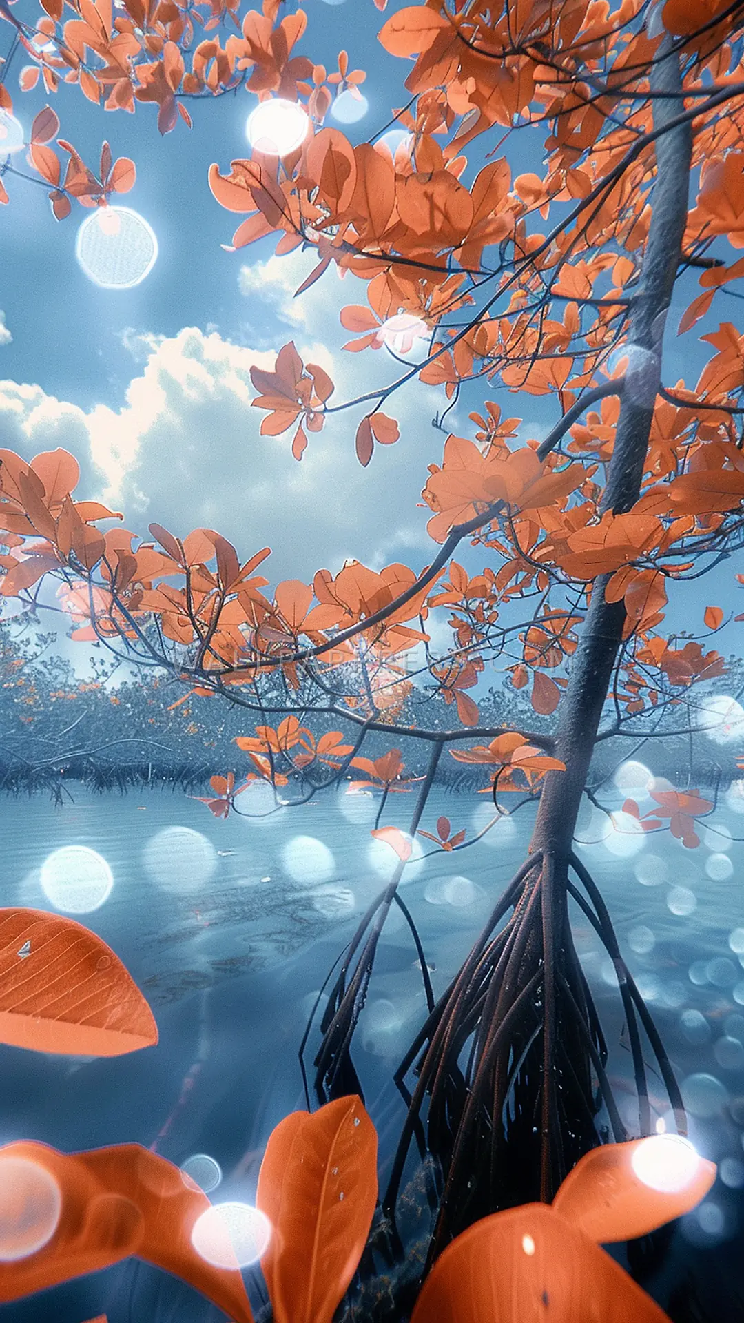 Serene Mangrove Forest, AI-generated flora phone wallpaper