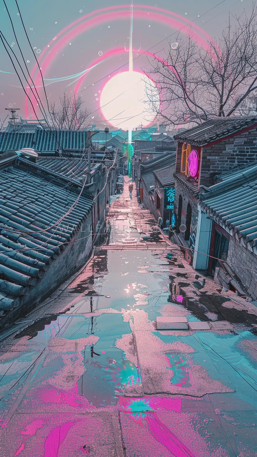 Hutongs of Beijing, AI-generated urban phone wallpaper