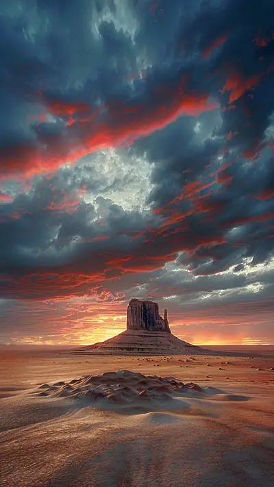 Solitary Butte at Dusk, AI-generated desert phone wallpaper