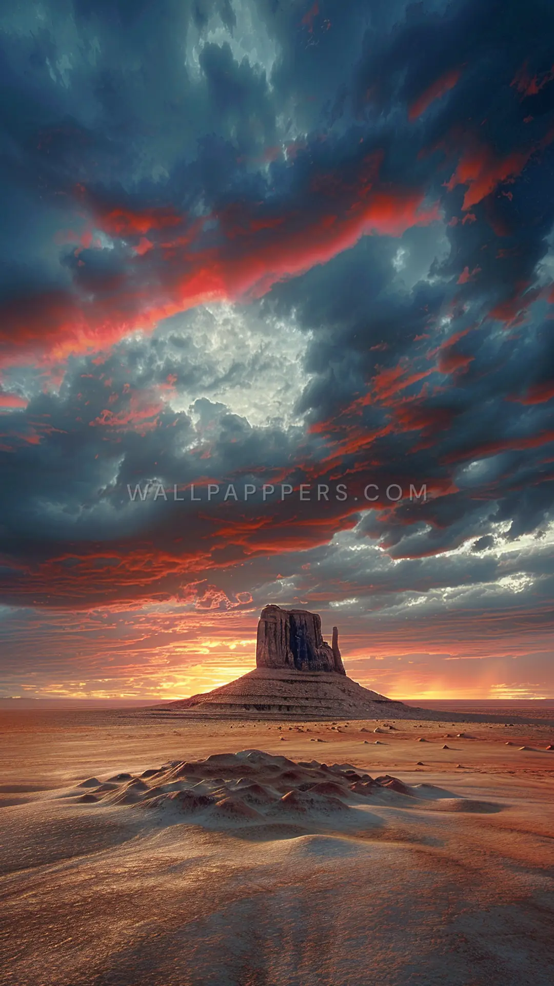 Solitary Butte at Dusk, AI-generated desert phone wallpaper