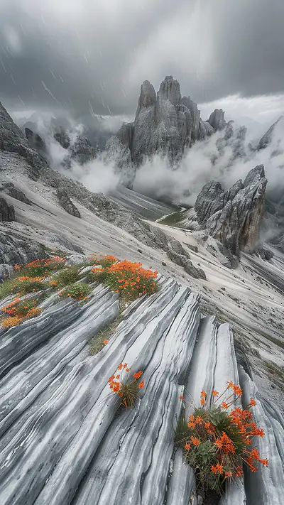 Dolomites Under Cloudy Skies, AI-generated weather phone wallpaper