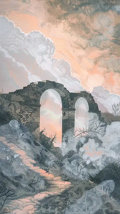 Ancient Stone Aqueduct Ruins, AI-generated ruins phone wallpaper